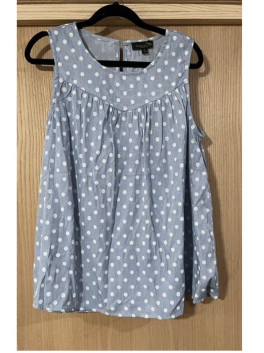 Suzanne Betro BLUE sleeveless polka dot top sz XL